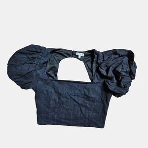 TCEC Puff Sleeve Square Neck‎ Cutout Back Crop Top S  Smocked Cotton Goth Summer